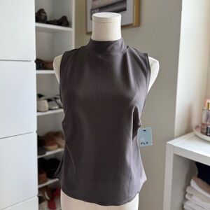 NWT FLX Gray Sleeveless Ribbed Mock Neck Active Wear Sport Tank Top Size Medium